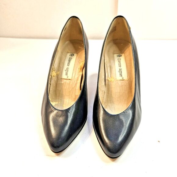 Etienne Aigner Blue Leather Pointed Toe Kitten Heel Pumps Women's Size 5 Heels - Picture 2 of 10